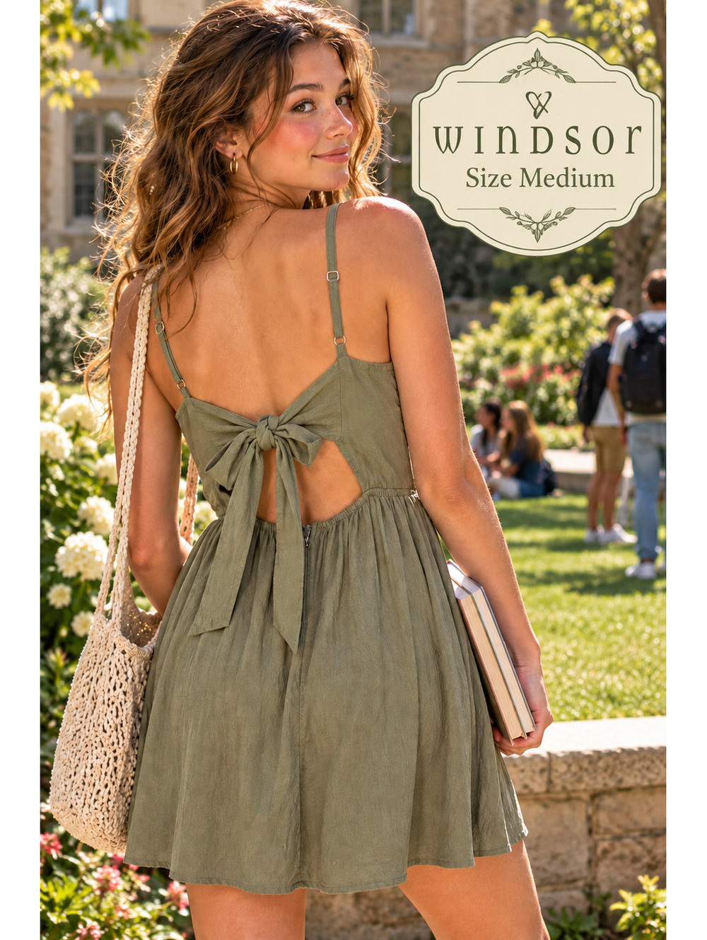 Windsor | M | Sage Green Tie Back Button Front Mini Dress